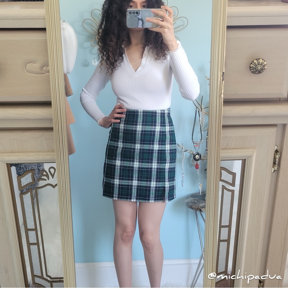 Brandy Melville Green Plaid Skirt